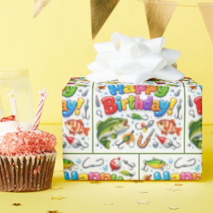 Papel De Regalo Cumpleaños Feliz Cebaos y Anzuelos para Pescar