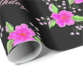 Papel De Regalo Cumpleaños Feliz con Flores Rosa