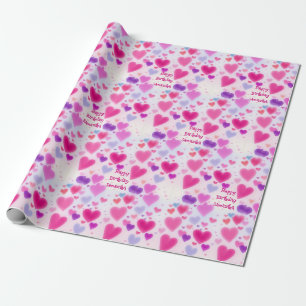 Papel De Regalo Cumpleaños Feliz Corazones Rosados de Niña Linda