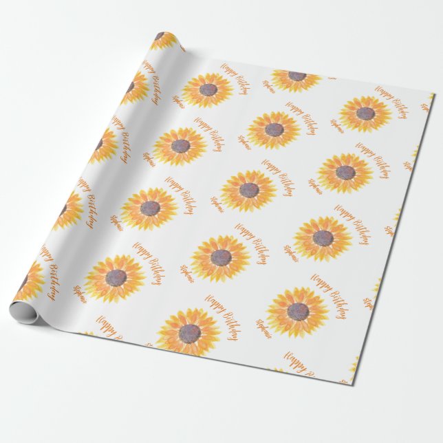 Papel De Regalo Cumpleaños feliz de girasoles personalizados (Desenrollado)