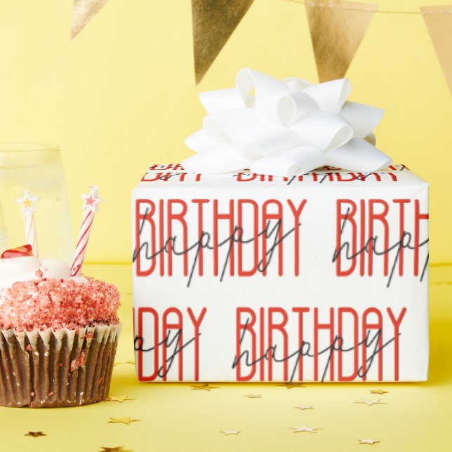 Papel De Regalo Cumpleaños feliz de rojo y negro (Fiesta de cumpleaños )