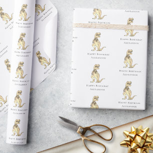 Papel De Regalo Cumpleaños Feliz Dinosaurio T-Rex Personalizado