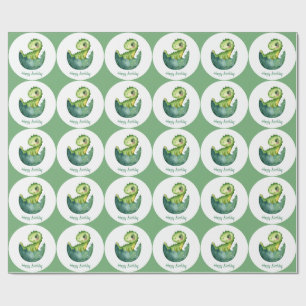 Papel De Regalo Cumpleaños Feliz Dinosaurio Verde Acuarela Persona