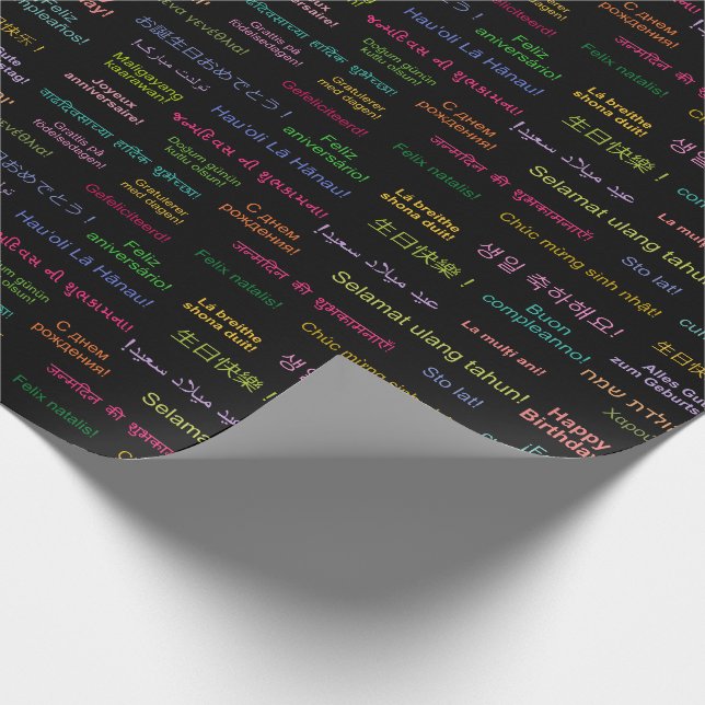 Papel De Regalo Cumpleaños feliz en muchos idiomas diferentes (Esquina)