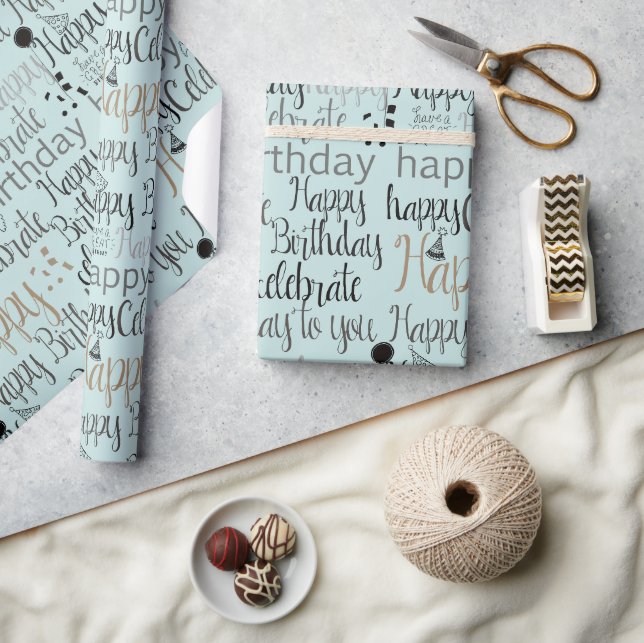 Papel De Regalo Cumpleaños Feliz Menta (Artesanía)