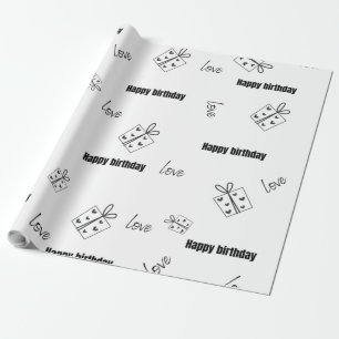 Papel De Regalo Cumpleaños feliz moderno negro y blanco