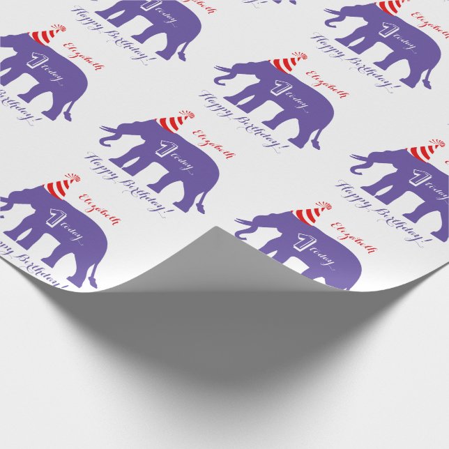 Papel De Regalo Cumpleaños feliz personalizado del elefante 1r (Esquina)