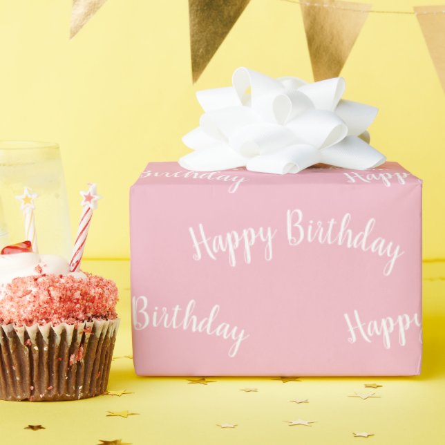 Papel de regalo Cumpleaños Feliz Rosa y Blanco (Fiesta de cumpleaños )
