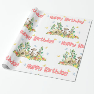 Papel De Regalo Cumpleaños Feliz Suricatas Lindos Niños Animales B