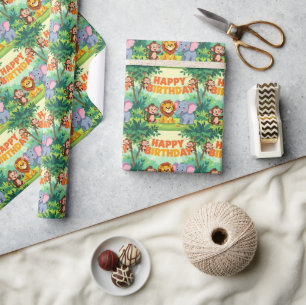 Papel De Regalo Cumpleaños Feliz tema safari lindo
