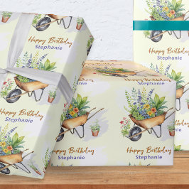 Papel De Regalo Cumpleaños Feliz Temático de Jardinería Personaliz