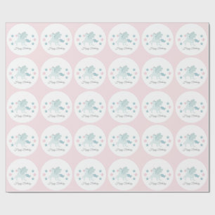 Papel De Regalo Cumpleaños Feliz Unicornio Personalizado Rosa Azul