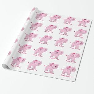 Papel De Regalo Cumpleaños femenino del elefante rosado