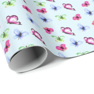 Papel De Regalo Cumpleaños Fiesta de Bebé Mariposa Rosa Azul Verde
