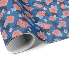 Papel De Regalo Cumpleaños floral azul marino melocotón