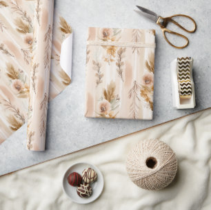 Papel De Regalo Cumpleaños Floral Boho Crema Rústica