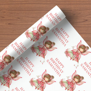 Papel De Regalo Cumpleaños Floral Caprichoso de la Hada Sonrojada 