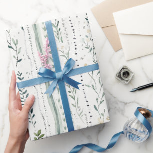 Papel De Regalo Cumpleaños Floral Chic Verde Blanco