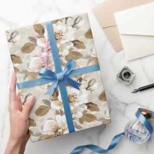 Papel De Regalo Cumpleaños Floral Crema Blanco Marrón