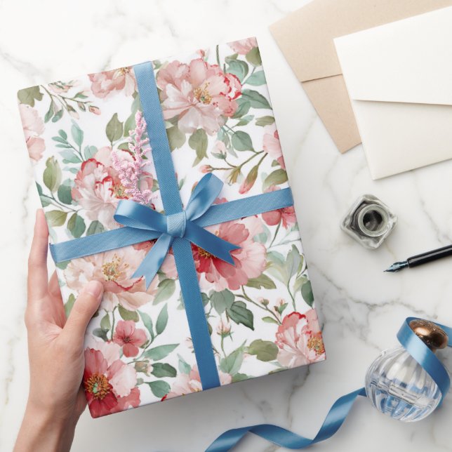Papel De Regalo Cumpleaños Floral Rosa Rojo (Regalar)