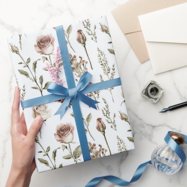 Papel De Regalo Cumpleaños Floral Rosa Rosa Roja (Regalar)