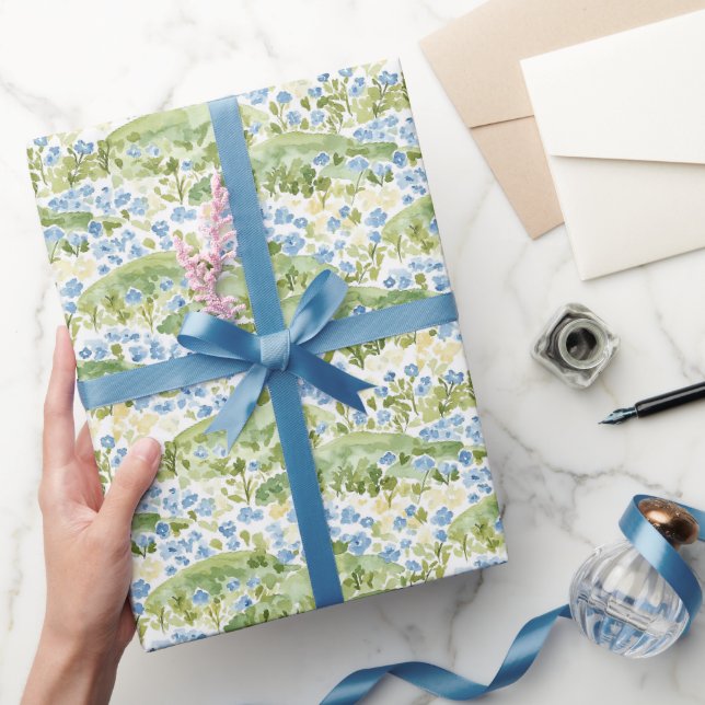 Papel De Regalo Cumpleaños Flores Azul Verde (Regalar)
