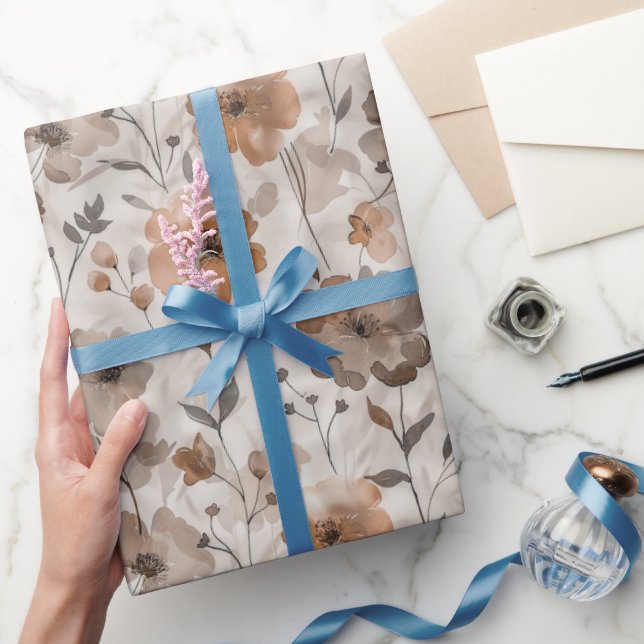 Papel De Regalo Cumpleaños Flores Crema Naranja Marrón (Regalar)