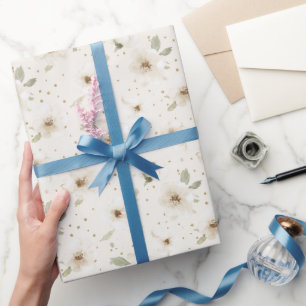 Papel De Regalo Cumpleaños Flores Marrones Cacao Crema
