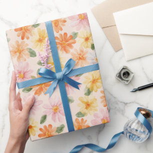Papel De Regalo Cumpleaños Flores Rosa Amarillo Azul Melocotón