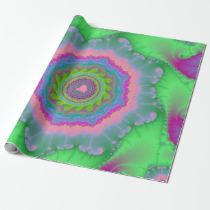 Papel De Regalo Cumpleaños fractal verde y melocotón