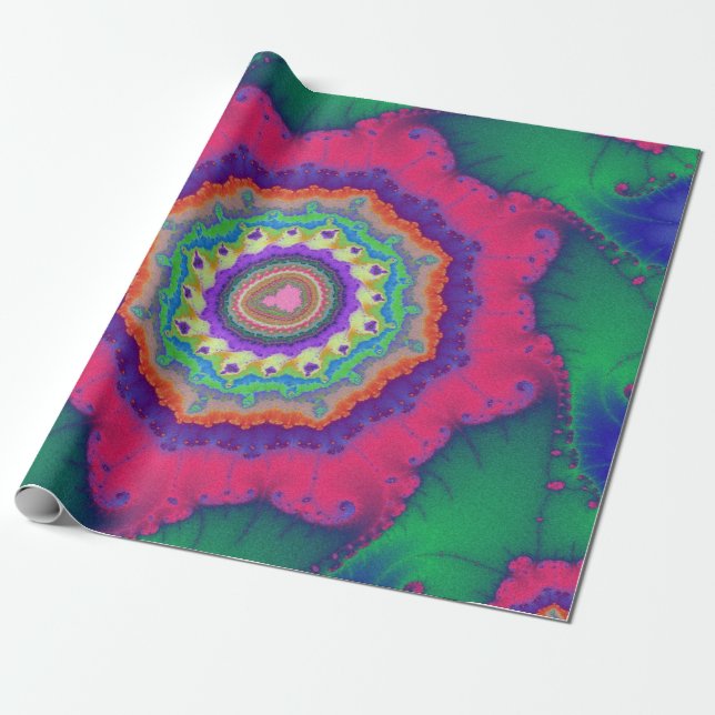 Papel De Regalo Cumpleaños Fractal Verde y Rosa (Desenrollado)