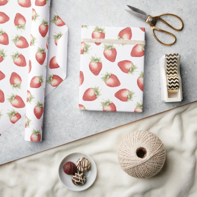 Papel De Regalo Cumpleaños Fresas Frutas Rojas (Artesanía)