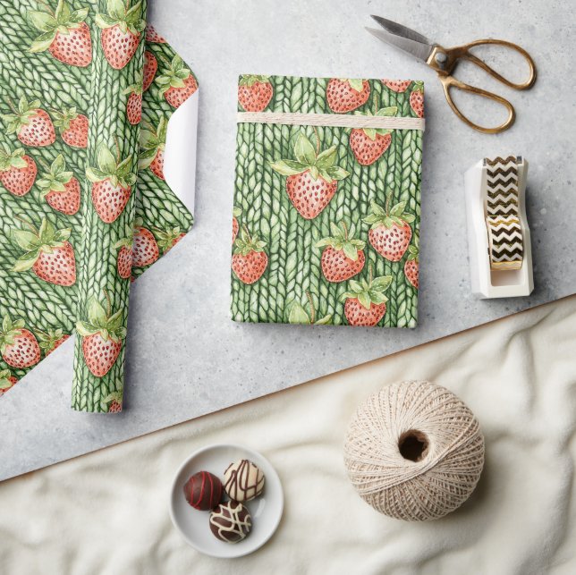 Papel De Regalo Cumpleaños Frutas Fresas Verdes Rojas (Artesanía)