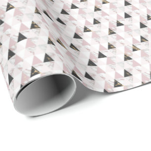 Papel De Regalo Cumpleaños Geométrico de Mármol Rosa Dorado Negro 