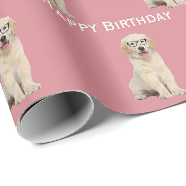 Papel De Regalo Cumpleaños Golden Retriever Puppy Con Envoltura De (Esquina del rollo)