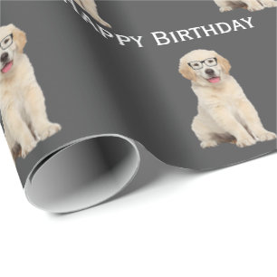 Papel De Regalo Cumpleaños Golden Retriever Puppy Con Envoltura De