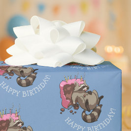 Papel De Regalo Cumpleaños! Greedy Cake Eater Personalizado Raccoo