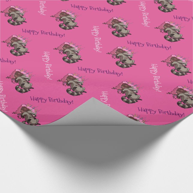 Papel De Regalo Cumpleaños! Greedy Raccoon Cake Personalizado (Esquina)
