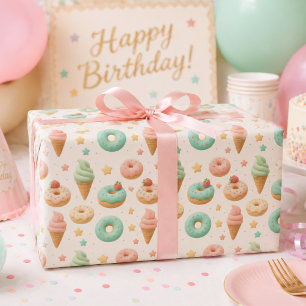 Papel de Regalo Cumpleaños Helado Donut Pastel