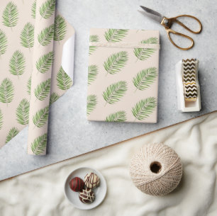 Papel De Regalo Cumpleaños Hojas De Palma Verde Crema