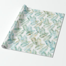 Papel De Regalo Cumpleaños Hojas Tropicales Verde Acuático Oro
