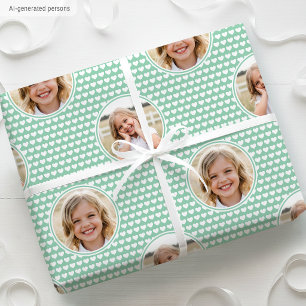 Papel De Regalo Cumpleaños infantil con corazones de menta lindos