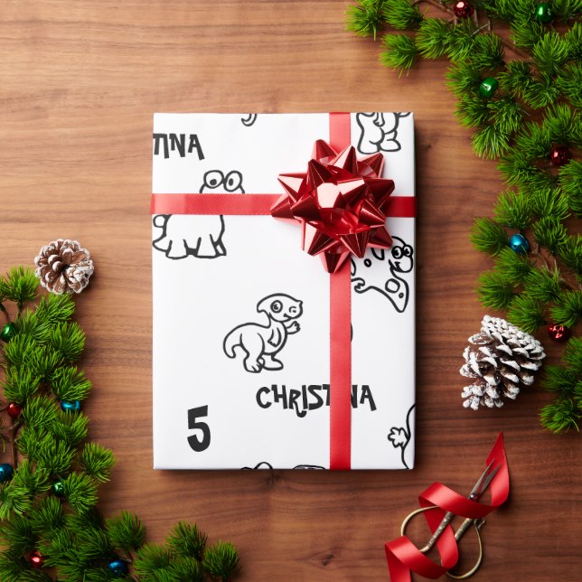 Papel De Regalo Cumpleaños infantil con tema de dinosaurios (Regalo de vacaciones)