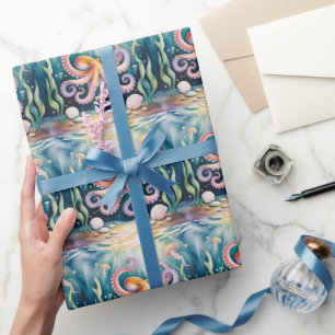 Papel De Regalo Cumpleaños infantil de pulpo acuarela