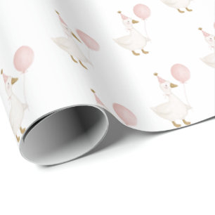 Papel De Regalo Cumpleaños infantil minimalista Silly Goose rosa