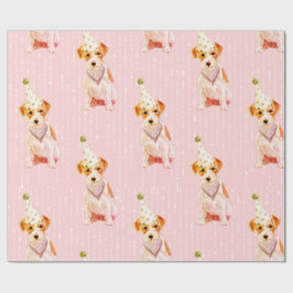 Papel De Regalo Cumpleaños Jack Russell Dog Gorra Fiesta Rosa
