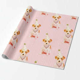 Papel De Regalo Cumpleaños Jack Russell Dog Gorra Fiesta Rosa