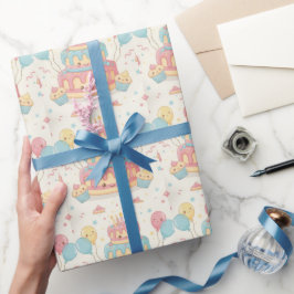 Papel De Regalo Cumpleaños Kawaii - Pastel y Magdalenas Lindas