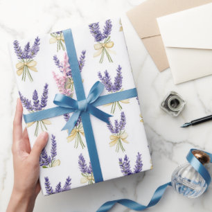 Papel De Regalo Cumpleaños Lazos Amarillos Flor Lavanda Púrpura
