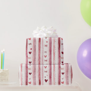 Papel De Regalo Cumpleaños Lazos Corazones Rosa Rojo Blanco Femeni